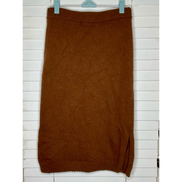Women's Theory Skirt, Brown Midi Pull-On Skirt in Wool-Cashmere size Small flaw - Picture 2 of 5